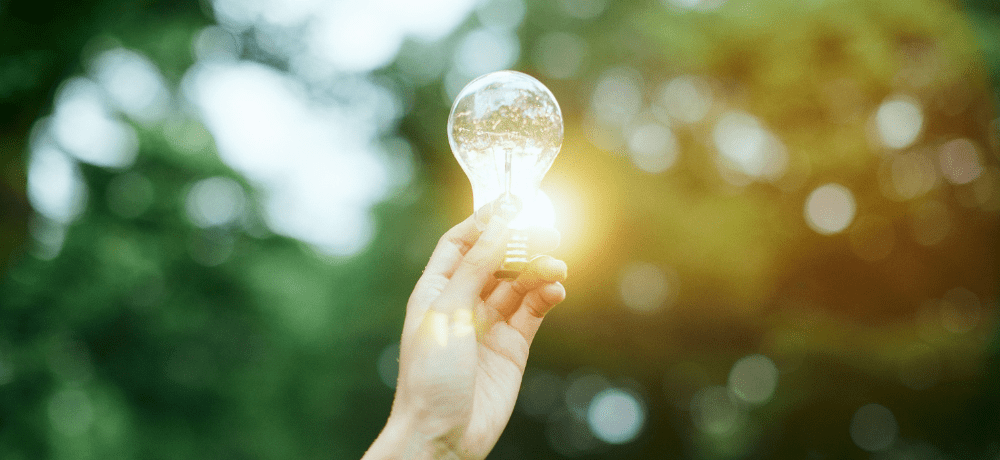 Image of a hand holding a bright lightbulb.